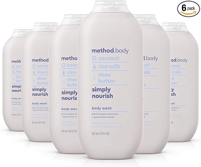 Method Body Wash, Simply Nourish, Paraben and Phthalate Free, 18 oz (Pack of 6)