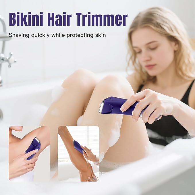 RESUXI Electric Bikini Trimmer for Women,Pubic Hair Trimmer Ceramic Blade Electric Razors Shaver for Underarm Leg Arm Body Hair Private Area,Wet/Dry IPX7 Waterproof Rechargeable LCD Display LED Light
