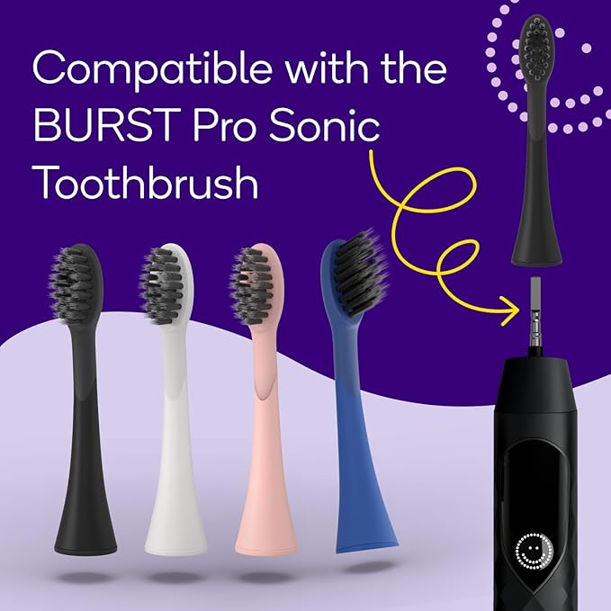 BURST Pro Sonic Electric Toothbrush Genuine Replacement Heads (White/3 Pack) | Soft Bristles for Deep Clean, Stain & Plaque Removal