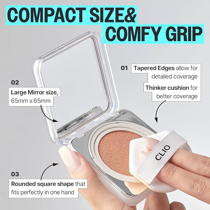 CLIO Kill Cover Founwear Cushion The Original – 20 Shades, Buildable Light to Medium Coverage, Natural Finish, Korean Makeup Foundation, Long-Lasting Skin Fit, 40C MOCHA