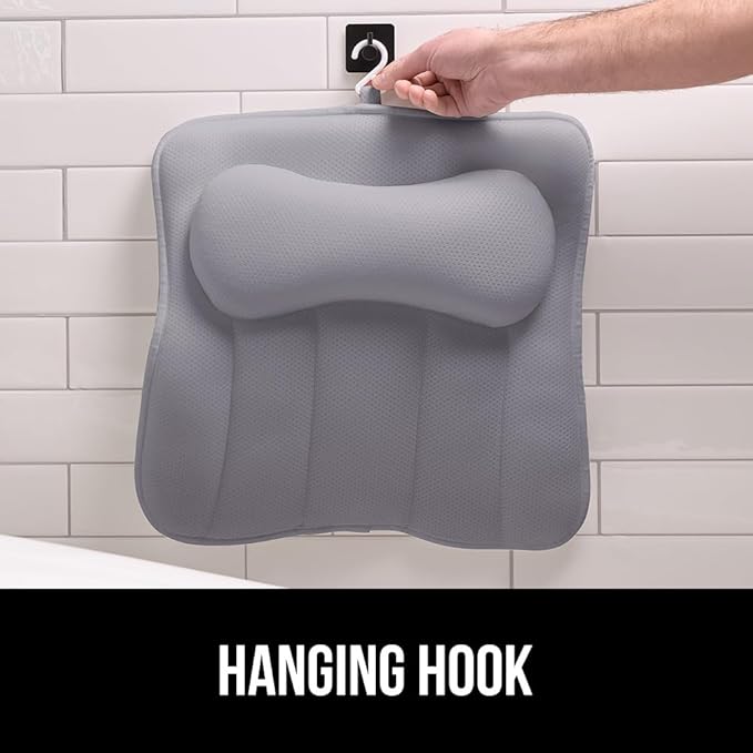 GORILLA GRIP Mesh Bath Pillow for Tub, 6 Powerful Suction Cups, Oversized Headrest with Breathable FlexComfort Technology for Neck, Head, Back Support, Luxury Machine Washable Bathtub Must Haves, Gray