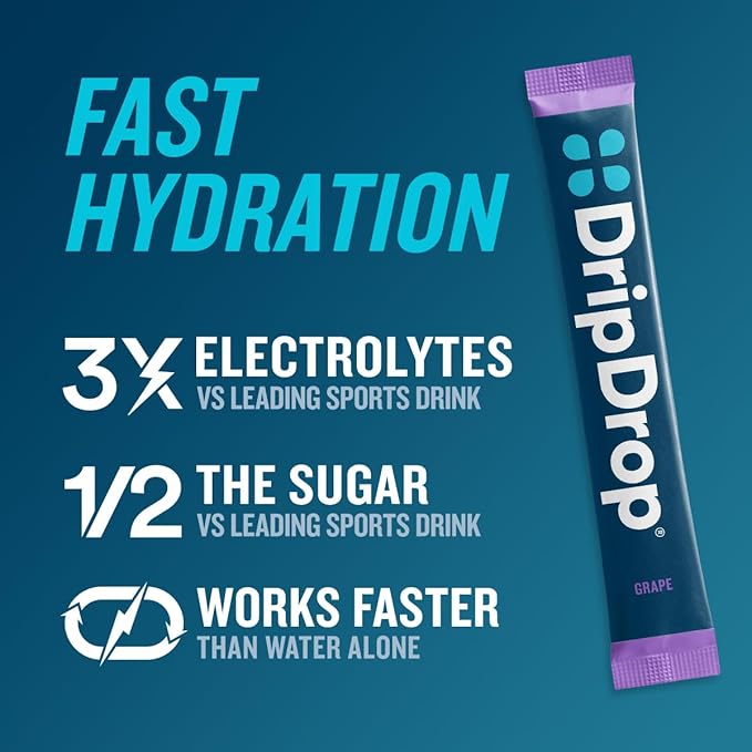 DripDrop Hydration Packets - Juicy Variety Pack - Single Serve Electrolytes Powder Drink Mix - Grape, Fruit Punch, Strawberry Lemonade, Cherry - Non-GMO, Gluten Free, Vegan - 16 Sticks