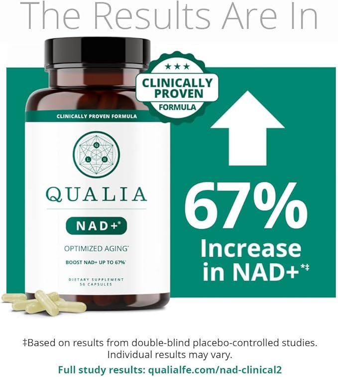 Qualia NAD Supplement — Clinically Proven to Boost NAD+ up to 67%. Optimized Aging, Energy, Focus. Elite NAD+ Booster Ingredients: Nicotinamide Riboside (NIAGEN,) Niacin, Niacinamide (3 Month Supply)