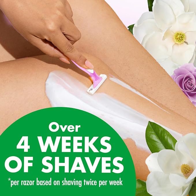 BIC Soleil Escape Women's Disposable Razors, 3 Blades for a Comfortable Shave, Pack of Rose and Magnolia Scented Handle Shaving Razors for Women, 3 Count