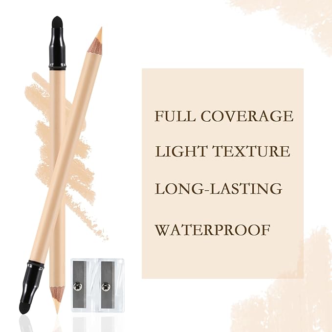 Concealer Pencil with Sharpner,Full Coverage,Waterproof Under Eye Concealer Stick