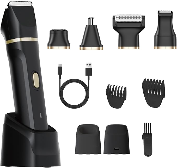 ele ELEOPTION Electric Razors for Women 5-in-1 Waterproof Wet Dry Electric Shaver with USB Charge Dock, Legs Hair Remover, Body Shaver for Beard Bikini Trimmer for Women Black