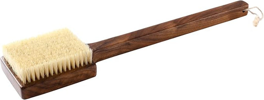 Luxury Natural Walnut Wood Boar Bristle Body Brush | Exfoliating & Detoxifying for All Skin Type | Sweeps Away Dead Skin Cells for Luminous, Smooth Skin | for Wet and Dry Use (Long Handle)