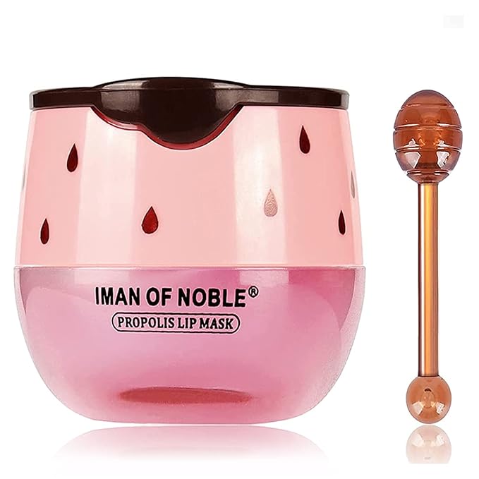 Strawberry Lip Balm Honey Pot, Hydrating Prevention Dry and Cracked Lip Scrubs Exfoliator, Reduces Lip Lines, Moisturizing Lip Balm Sleeping Lip Mask