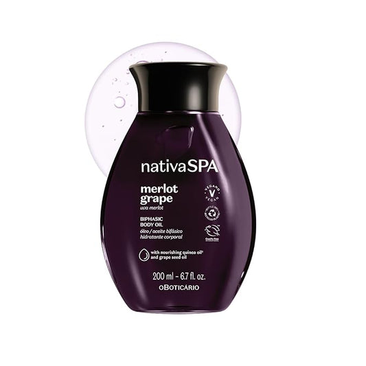 Nativa SPA by O Boticário Merlot Grape Biphase Body Oil, with Quinoa & Grapeseed Oils, Silky Glow with Hydration, 6.7 Ounce (200ml)