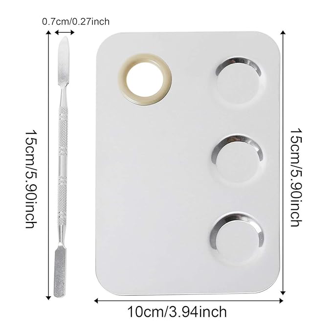 Makeup Mixing Palette, 6x4inch Stainless Steel Makeup Palette 3-well Nail-art Cosmetic Artist Mixing Palette with Makeup Spatula, Stocking Stuffers Christmas Gifts for Women