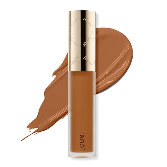 Jouer Essential High Coverage Liquid Concealer - Brightening Concealer - Color Corrector for Under Eye Dark Circles, Spot Coverage, and Eye Primer - Soft Matte Finish, Amber