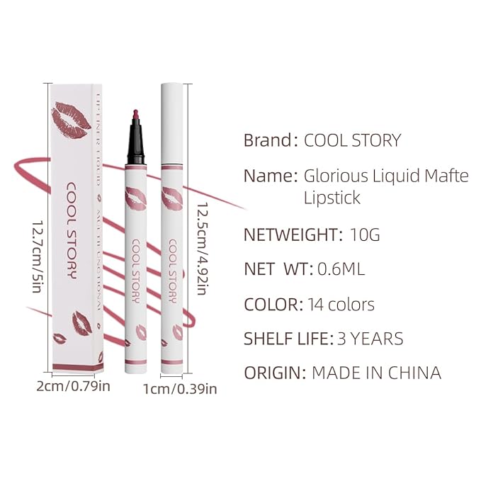 COOL STORY Matte Lip Liner Pencil - Waterproof, Non-Fading, Long-Lasting Plump Effect for Fuller Lips Makeup, Soft & Smooth Texture Easy Glide Lipstick (10#, Pack of 1)