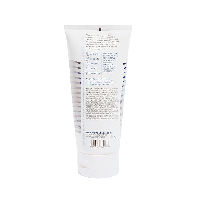 Seaweed Bath Co. Hydrate Body Cream - Unscented | Nourishing Moisturizer for Body and Hands | With Vitamin E, Hyaluronic Acid and Shea Butter For Dry Skin | 6 oz