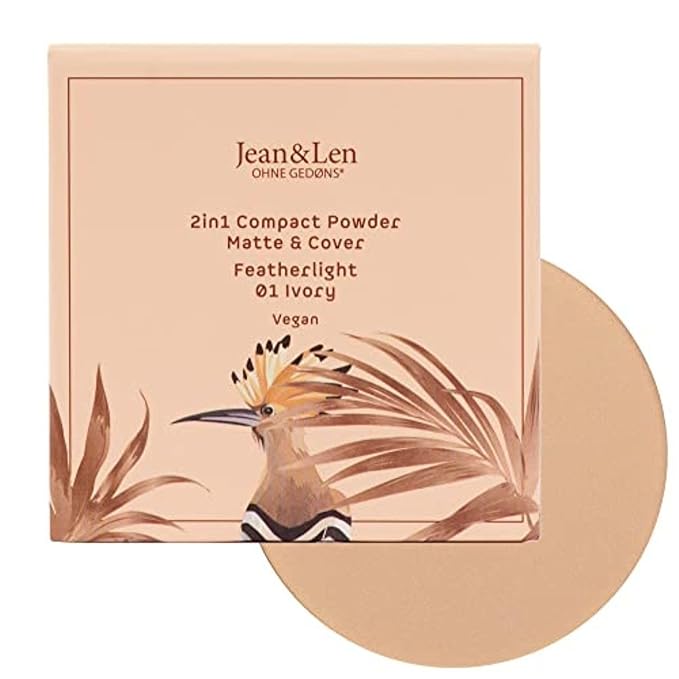 Pure 2in1 Compact Powder Feather Light 01 Ivory by Jean&Len, for a flawless transition and natural look, lasts 24 hours, with organic ingredients, vegan
