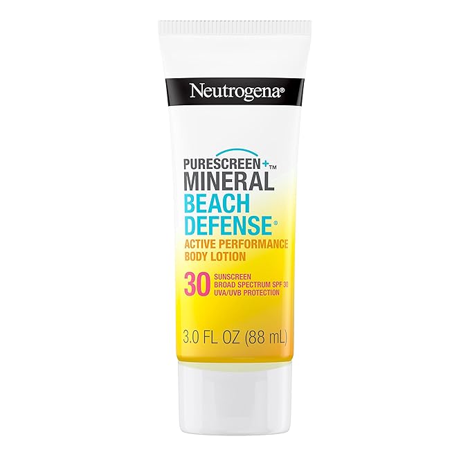 Neutrogena Purescreen+ Mineral Beach Defense Active Performance Body Lotion Sunscreen with Broad Spectrum SPF 30, Quick Drying and Water-Resistant 80 Minutes UVA/UVB Protection, 3.0 fl. oz