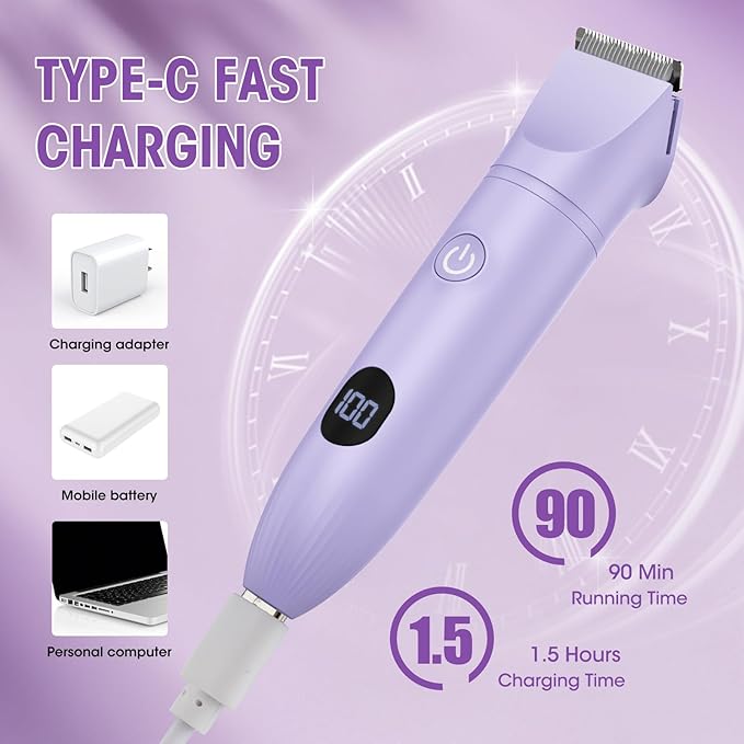 Lanumi 3 in 1 Bikini Trimmer for Women Rechargeable Electric Razors Wet/Dry Pubic Body Hair Trimmer Facial Hair Remover IPX6 Waterproof LCD Display