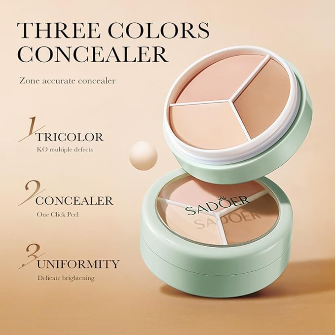 Full Coverage Concealer Palette Tri-Color Correcting Cream Foundation Makeup, Conceal Redness, Dark Circles & Acne Marks, Long-lasting Waterproof Fawless Blendable Brighten Contour Palette