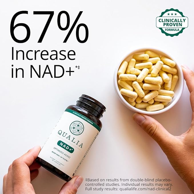Qualia NAD Supplement — Clinically Proven to Boost NAD+ up to 67%. Optimized Aging, Energy, Focus. Elite NAD+ Booster Ingredients Nicotinamide Riboside (NIAGEN), Niacin, Niacinamide (1 Month Supply)