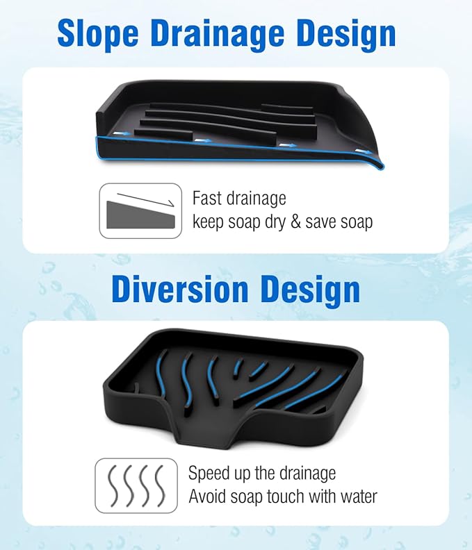 3-Pack Silicone Soap Dish, Bar Soap Holder, Soap Dishes for Bar Soap, Easy to Clean, Self Draining Soap Tray for Shower, Bathroom, Kitchen, Bathtub, Keep Soap Dry, Save Soap (Black)