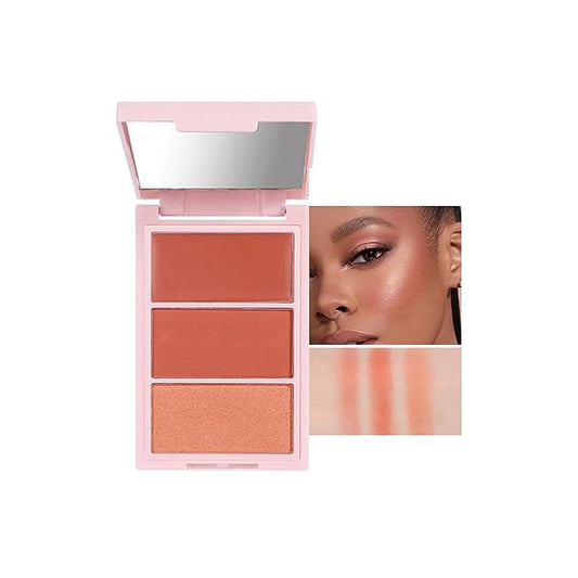 3D Blush Palette, Multi-Use Shimmery Matte Contour Palette Makeup Powder Face Contour Cheeks Lightweight Smooth Blendable Blush Highlighter Powder Beauty, Natural Shimmery Or Matte Finish(02#)