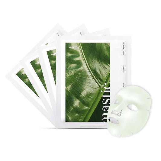 MASTINA White Mastic Face Mask (Heartleaf Calming, 4 pc) Premium Korean Skin Care for Soothing & Deep Moisturization. Sensitive Tired Skin White Mastic Cica Vegan Sheet Masks