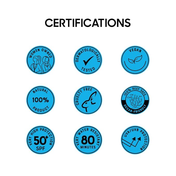 Natural and Vegan SPF 50+ Mineral Sunscreen for Full Body - Water Resistant (80 Minutes), Unscented, Titanium Dioxide FREE - Safe for Newborn and Whole Family - Non-Nano Best Sunscreen,100ml