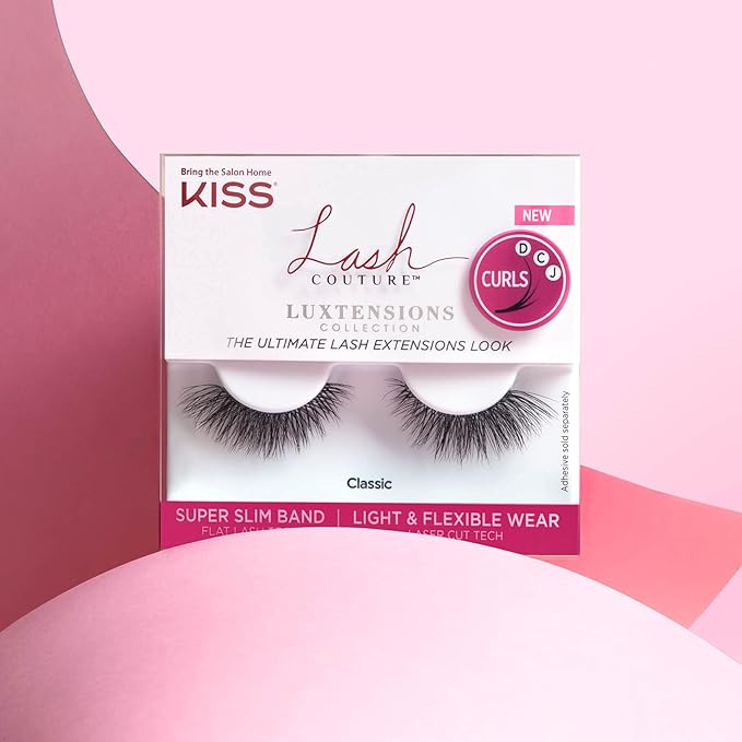 KISS Lash Couture LuXtensions Collection False Eyelashes, Flat Lash Technology, Super Slim Lash Band, Real Lash Extension Fibers, Reusable, Contact Lens Friendly Strip Lashes, Style Classic, 1 Pair