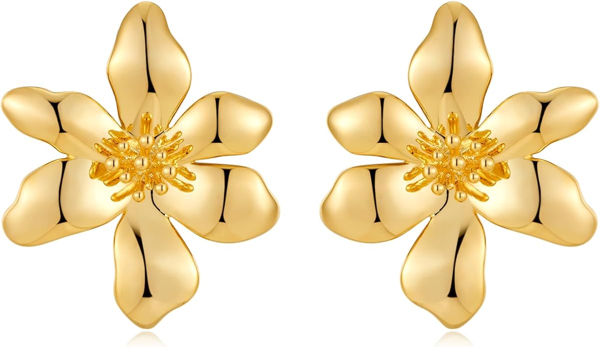 CLASSYZINT Gold/White/Red/Black Flower Stud Earrings For Women