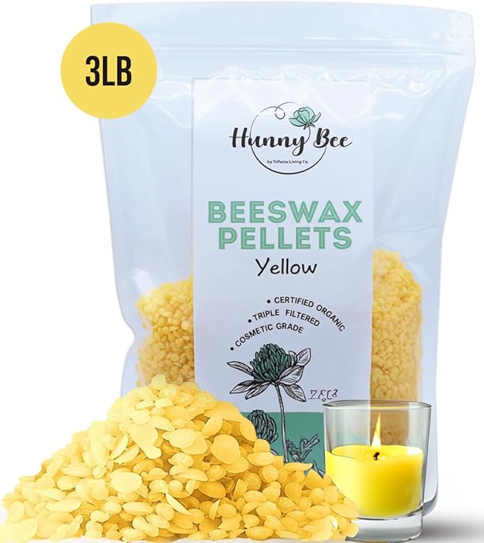 HUNNYBEE Beeswax Pellets 3LB, 100% Pure Bees Wax for DIY Candles, Skin, Body Cream, Face, and Hair Care, Lotions Deodorant, Lip Balm and Soap Making (Yellow, 3 lbs)