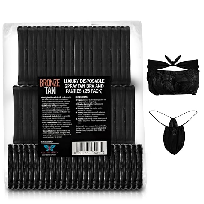 Bronze Tan Disposable Undergarments for Spray Tan - Non-Woven, Breathable Undergarments, Full Coverage, Hygienic - Ideal for Professional Salons & Home Use, Universal Fit - Pack of 25 Set