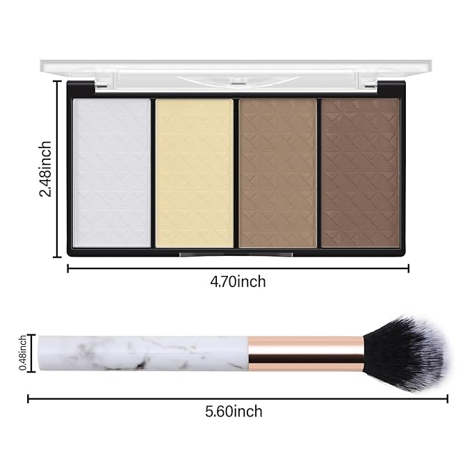 Contour Highlighter Blush Powder Makeup Palette, 4 Colors Matte Face Contour Shading with Professional Makeup Brush
