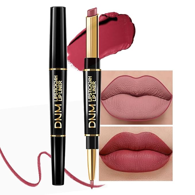 2-in-1 Mauve Red Lip Liner & Lipstick Set Kit for Women, Matte Lips Kit with Lip Liner Lip Stains Long Lasting Waterproof 24 Hour Lipstick and Lip Liners Combo Lipliners Pencil Set 13