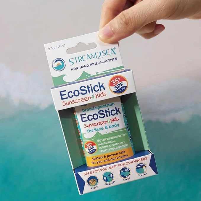 STREAM2SEA EcoStick SPF 35 Mineral Sunscreen Stick, Sweat Water Resistant Sunblock, USDA Approved Biodegradable Paraben Free Reef Safe Sunscreen Protection Against UVA UVB (EcoStick Kids) - 0.5 oz