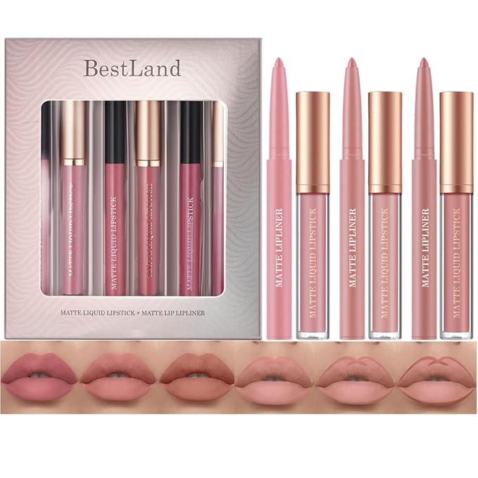 BestLand 6Pcs Matte Liquid Lipstick + Lip Liner