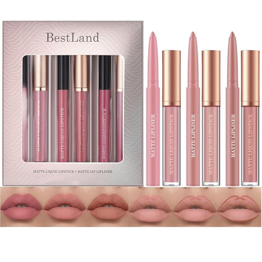 BestLand 6Pcs Matte Liquid Lipstick + Lip Liner