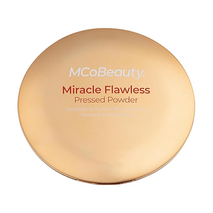 MCoBeauty Miracle Flawless Pressed Powder, Medium Warm Shade, Oil-Control, Soft-Focus Finish with Hydrating Rose Flower Extract & Sweet Almond Oil, Vegan, Cruelty Free Cosmetics