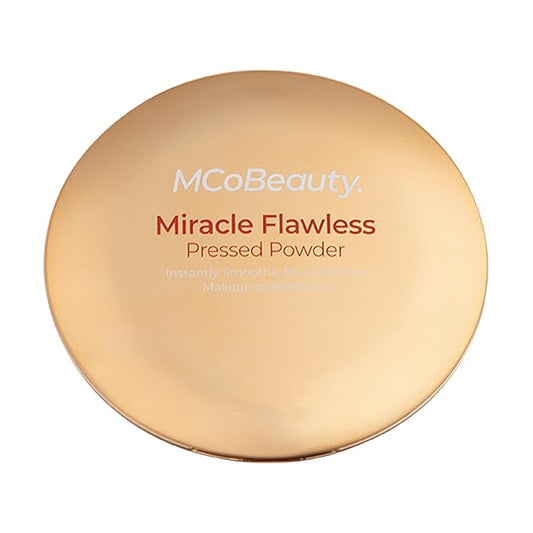 MCoBeauty Miracle Flawless Pressed Powder, Medium Warm Shade, Oil-Control, Soft-Focus Finish with Hydrating Rose Flower Extract & Sweet Almond Oil, Vegan, Cruelty Free Cosmetics