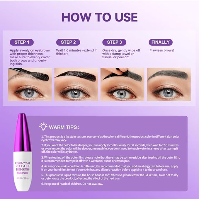 2Pcs Peel Off Eyebrow Tint Gel - Waterproof & Sweatproof All-Day Wear, Transfer-Resistant Tattoo Effect, All Skin Types + Mother’s Day Gift Set, 02#Brown