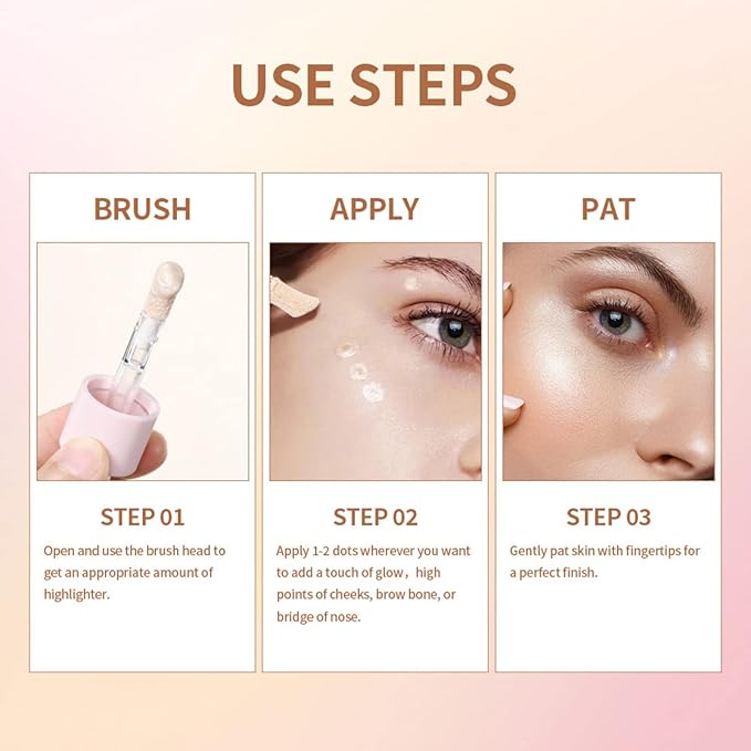 Liquid Highlighter Natural Glow For Face & Body, Waterproof Moisturizing Light Liquid Luminizer For Long Lasting Shimmer, Contour Highlighter Stick Easy to Apply with Cushion Applicator (#3 Rose gold)