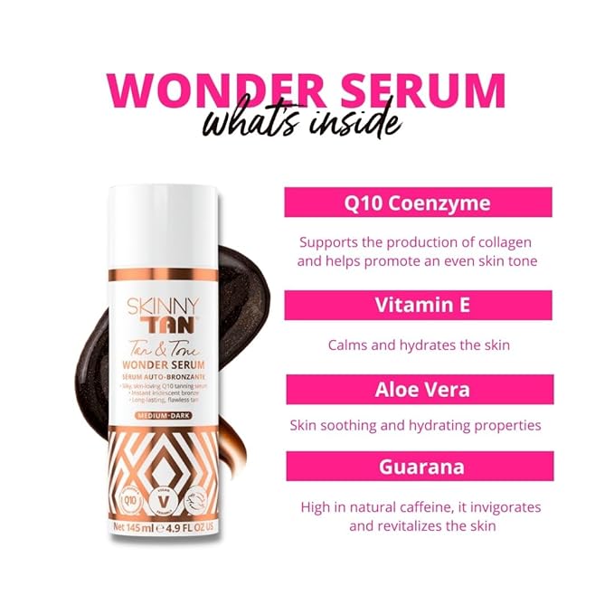 SkinnyTan Tan and Tone Wonder Serum Express - Hydrating Serum with Anti-Aging Q10, Aloe Vera, and Vitamin E - 1 Hour Express - 4.9 oz
