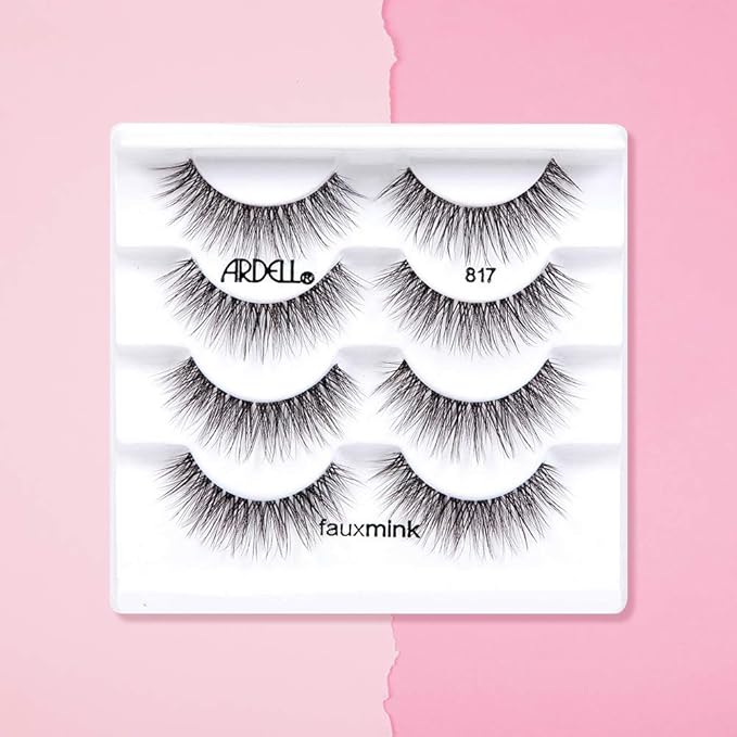Ardell Faux Mink Lashes 817 – Lightweight, Knot-Free Invisiband Eyelashes for Natural Glam, 4 Pairs, 1 Pack