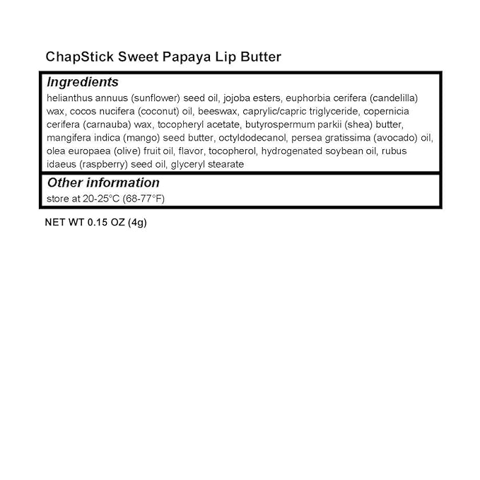 ChapStick Papaya 100% Natural Lip Butter Tube, Lip Balm - 0.15 Oz, Non-tinted, Sweet Papaya