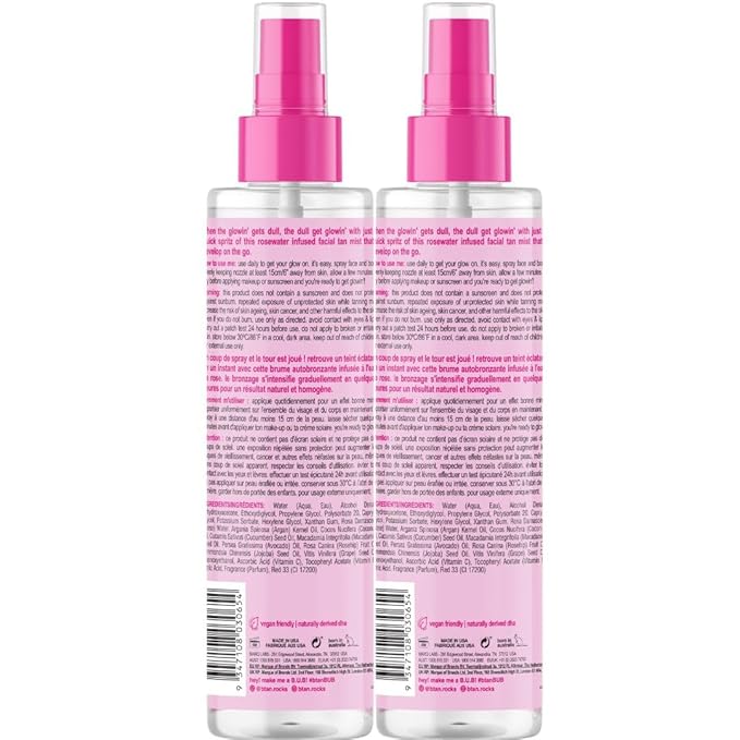b.tan Clear Face Tan Mist Bundle | Gimme The Glow Down - Facial Tanner Spray, Gradual Bronzing Sunless Tanning Water, Infused with Rosewater, No Fake Tan Smell, 6.7 Fl Oz, Pack of 2