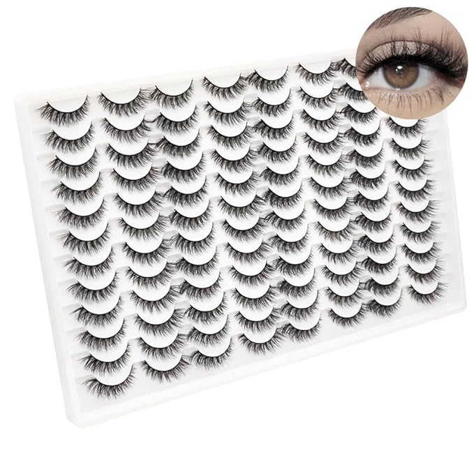 False Eyelashes 48 Pairs Faux Mink Lashes 14mm Wispy Lashes 3D Fluffy Cat Eye Lashes Pack Bulk Wholesale Strip Lashes(style 48-045)