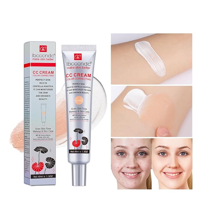 Color Correcting CC Cream,Invisible Pores Cream Foundation And nvisible Pores Concealer,CC Cream Foundation Rich In Centella Asiatic,Moisturizing And Waterproof CC Cream With Spf 25(LIGHT)