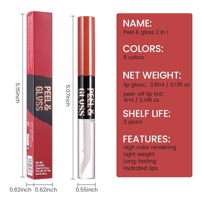 Raspberry Peach Lip Stain Peel Off Lip liner and Lip oil with Tweezer, Dual-Ended Peel Off Lip Stain Tattoo, Highly Pigmented Long Lasting Waterproof, Transfer-proof for All Skin Types, 03#