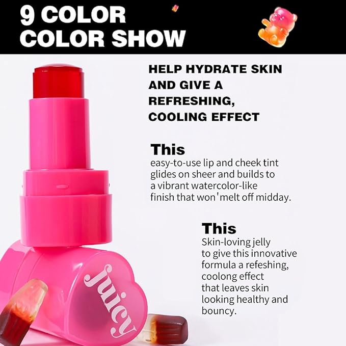 Cooling Water Jelly Tint Stick，Multi-Use Juicy Love Blush, 3-In-1cheek Blush & Eyeshadow & Lip Tinted Long-Lasting Moisture Stick，Bouncy Jelly Texture，Creates A Moist Watercolor Effect (#07, 0.32oz)