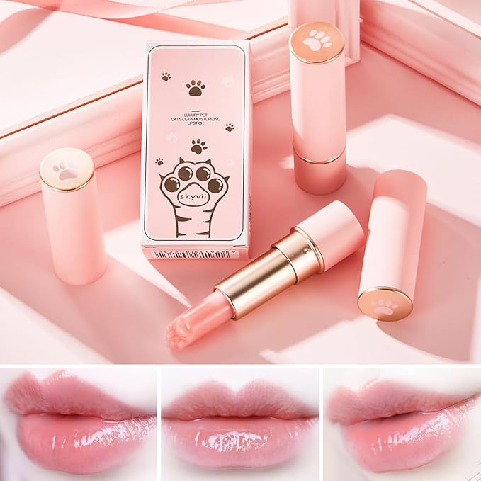 2PCS Thermochromic Lip Balm,Cat Paw Shaped Color Changing Lip Balm, Mini Cute Moisturizing Lip Balm, Long Lasting Lip Balm for Dry Lips Temperature Change Fruit Jelly Lipstick for Female Student