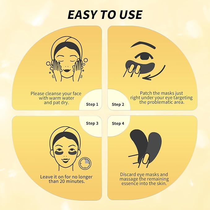 Under Eye Patches(12 Pairs), 24K Gold, Caffeine, Retinol Eye Masks for Puffy Eyes, Wrinkles, Dark Circles, Undereye Bags Treatment - Restoring & Awakening & Moisturizer Skin care Gift for Women