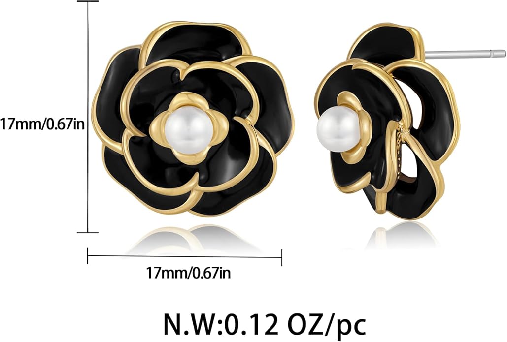 CLASSYZINT Gold/White/Red/Black Flower Stud Earrings For Women